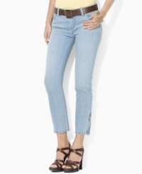 An essential denim jean features a slim, straight leg and zippers at the ankle for a modern look, from Lauren Jeans Co. An essential denim jean features a slim, straight leg and zippers at the ankle for a modern look, from Lauren Jeans Co.