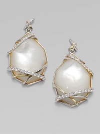 An organically-shaped mother-of-pearl set in sleek sterling silver with white sapphire and 18k gold accents. Mother-of-pearlWhite sapphireSterling silver18k goldDrop, about 1¼Post backImported 