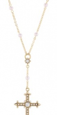 The Vatican Library Collection Gold-Tone Crystal Pearl Cross Necklace The Vatican Library Collection Gold-Tone Crystal Pearl Cross Necklace
