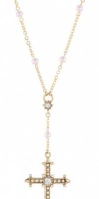 The Vatican Library Collection Gold-Tone Crystal Pearl Cross Necklace