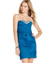 Gorgeous rhinestones and beads frame a sweetheart neckline while perfect pleats accent the bodice on this super pretty party dress from Sequin Hearts! Gorgeous rhinestones and beads frame a sweetheart neckline while perfect pleats accent the bodice on this super pretty party dress from Sequin Hearts!