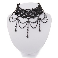 Jet Black Gothic Costume Choker Necklace (Black Tone Metal)