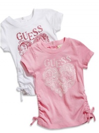 GUESS Kids Girls Baby Girl Logo Heart Tee (12-24M), PINK (12M)