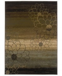 Grow your home with beautiful contemporary style! Bold florals unlike any other open skyward on this multi-hued ombre rug. Dark chocolate, sea green, and pale yellow shades are mixed with rich texture for a wonderfully unique result. Grow your home with beautiful contemporary style! Bold florals unlike any other open skyward on this multi-hued ombre rug. Dark chocolate, sea green, and pale yellow shades are mixed with rich texture for a wonderfully unique result.