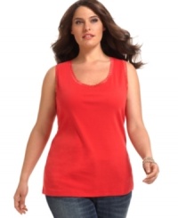 Lace trim lends a sassy finish to JM Collection's plus size tank top-- snag all the colors at an Everyday Value price! Lace trim lends a sassy finish to JM Collection's plus size tank top-- snag all the colors at an Everyday Value price!