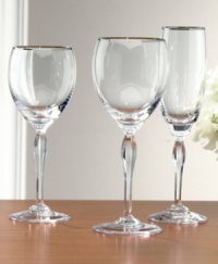 Allegra Platinum stemware is a perfect choice to toast both formal and casual occasions. The style of this wine glass embodies simplicity defined with elegant details, in sparkling crystal embellished with platinum trim. Allegra Platinum stemware is a perfect choice to toast both formal and casual occasions. The style of this wine glass embodies simplicity defined with elegant details, in sparkling crystal embellished with platinum trim.