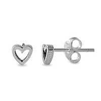 Sterling Silver Hollow Heart Stud Earrings - 4mm