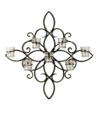 Tie your space together with the bold lines of this artsy metal sconce. Bare walls come to life under the flickering light and strong flower-influenced design. Tie your space together with the bold lines of this artsy metal sconce. Bare walls come to life under the flickering light and strong flower-influenced design.