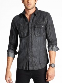 GUESS Men's Long-Sleeve Denim Shirt in Hail Wash GUESS Men's Long-Sleeve Denim Shirt in Hail Wash