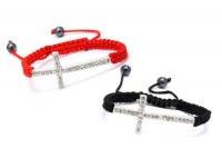 Authentic Diamond Color Crystals Shimmering Cross 2 Adjustable Bracelets Color of the Thread Black and Red , Now At Our Lowest Price Ever but Only for a Limited Time!