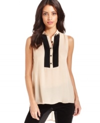 A dramatic high-low hem ups the edge on this RACHEL Rachel Roy tuxedo blouse for a modern take on a menswear look!