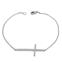Sterling Silver Womens Horizontal Religious Cross Link Chain Bracelet Sterling Silver Womens Horizontal Religious Cross Link Chain Bracelet
