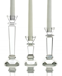 Towers of sleek, faceted crystal, Metropolitan candle holders take modern decor to dazzling new heights. A beautiful gift for newlyweds! Towers of sleek, faceted crystal, Metropolitan candle holders take modern decor to dazzling new heights. A beautiful gift for newlyweds!