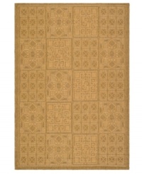 Add that finishing touch to your outdoor oasis with this versatile flat-weave area rug from Safavieh. Traditional design elements are set in a tonal golden hue, made from soft-but-tough polypropylene for superior outdoor durability and easy cleaning. Add that finishing touch to your outdoor oasis with this versatile flat-weave area rug from Safavieh. Traditional design elements are set in a tonal golden hue, made from soft-but-tough polypropylene for superior outdoor durability and easy cleaning.