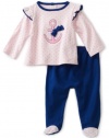 ABSORBA Baby-Girls Newborn Ahoy Nautical Two Piece Footed Pant Set, Pink/Navy, 3/6