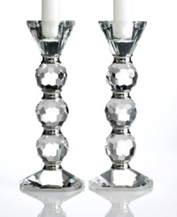 Towers of faceted crystal balls and polished metal rings, the Afterglow candle holders cast modern decor in a glamorous new light. A dazzling gift for brides! Towers of faceted crystal balls and polished metal rings, the Afterglow candle holders cast modern decor in a glamorous new light. A dazzling gift for brides!