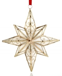 Star of wonder, star of light. Add a touch of delicate beauty to your tree with this stunning ornament complete with a lustrous Capiz shell base and shining gold frame. With red ribbon hanging thread. Star of wonder, star of light. Add a touch of delicate beauty to your tree with this stunning ornament complete with a lustrous Capiz shell base and shining gold frame. With red ribbon hanging thread.