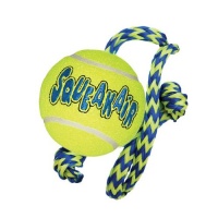 KONG Squeakair Tennis Ball with Rope Dog Toy, Medium, Yellow KONG Squeakair Tennis Ball with Rope Dog Toy, Medium, Yellow