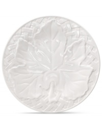 A classic basketweave pattern embossed in white porcelain gives these Martha Stewart Collection salad plates a charming elegance that complements Pumpkin serveware.