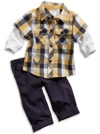 GUESS Kids Boys Newborn Two-Fer Plaid Shirt and Pants Se, PLAID (0/3M) GUESS Kids Boys Newborn Two-Fer Plaid Shirt and Pants Se, PLAID (0/3M)