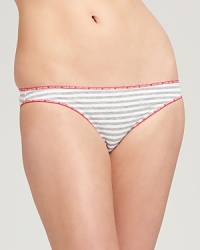 A basic striped cotton bikini with a logo stamped waistband and legs. A basic striped cotton bikini with a logo stamped waistband and legs.