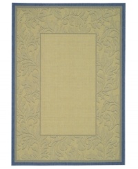 Borrowing from the beautiful tradition of courtyard styling in warm-weather locales, Safavieh's Courtyard collection has a distinctly Mediterranean feel. A special sisal weave allows for a superior clarity of detail, while enhanced polypropylene makes these rugs thankfully low-maintenance and durable. This rug features a solid beige interior framed by a handsomely woven border in muted blue. (Clearance) Borrowing from the beautiful tradition of courtyard styling in warm-weather locales, Safavieh's Courtyard collection has a distinctly Mediterranean feel. A special sisal weave allows for a superior clarity of detail, while enhanced polypropylene makes these rugs thankfully low-maintenance and durable. This rug features a solid beige interior framed by a handsomely woven border in muted blue. (Clearance)