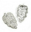 1 pcs .925 Sterling Silver Leaf Center Piece Link Pendant Conector 25mm / Findings / Bright
