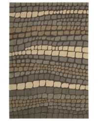 At once rustic and chic, Nourison's Fantasy rug is a stepping stone to great contemporary style at home. Hand-hooked of high-density fibers, the rug features a cobblestone-inspired pattern in tonal slate greys, lending an earthy, elemental feel to any space. At once rustic and chic, Nourison's Fantasy rug is a stepping stone to great contemporary style at home. Hand-hooked of high-density fibers, the rug features a cobblestone-inspired pattern in tonal slate greys, lending an earthy, elemental feel to any space.