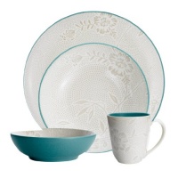 Noritake Colorwave Turquoise Bloom 4-Piece Place Setting, Coupe Shape Noritake Colorwave Turquoise Bloom 4-Piece Place Setting, Coupe Shape