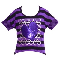 Girls 5 Purple Black Stripe Sequin Heart Short Sleeve Fall Top Shirt Girls 5 Purple Black Stripe Sequin Heart Short Sleeve Fall Top Shirt