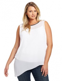 DKNYC Women's Plus-Size Sleeveless Asymmetrical Top With Faux Leather Binding DKNYC Women's Plus-Size Sleeveless Asymmetrical Top With Faux Leather Binding