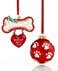 Make pets part of your holiday celebration with a World's Best Dog or paw print ball ornament from Kurt Adler. Red and white accents add a festive touch. Make pets part of your holiday celebration with a World's Best Dog or paw print ball ornament from Kurt Adler. Red and white accents add a festive touch.