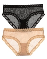 Sheer mesh briefs with pretty lace trim, a flattering style from Natori. Style #756041 Sheer mesh briefs with pretty lace trim, a flattering style from Natori. Style #756041