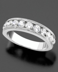 A timeless ring, a symbol of love. In 14k white gold with round-cut diamond (1 ct. t.w.). A timeless ring, a symbol of love. In 14k white gold with round-cut diamond (1 ct. t.w.).