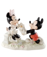 Pop the question with a little help from Disney. Mickey finally takes the plunge, asking for Minnie Mouse's hand in this romantic figurine crafted of Lenox fine china with beautiful color and sparkling gold detail. Pop the question with a little help from Disney. Mickey finally takes the plunge, asking for Minnie Mouse's hand in this romantic figurine crafted of Lenox fine china with beautiful color and sparkling gold detail.