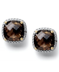 Up your glam factor. Victoria Townsend's stunning stud earrings feature cushion-cut smokey topaz (12 ct. t.w.) and sparkling diamond accents. Crafted in 18k gold over sterling silver. Approximate diameter: 1/2 inch. Up your glam factor. Victoria Townsend's stunning stud earrings feature cushion-cut smokey topaz (12 ct. t.w.) and sparkling diamond accents. Crafted in 18k gold over sterling silver. Approximate diameter: 1/2 inch.
