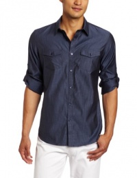 Calvin Klein Sportswear Men's Long Sleeve Rollup Stripe Chambray Woven Calvin Klein Sportswear Men's Long Sleeve Rollup Stripe Chambray Woven
