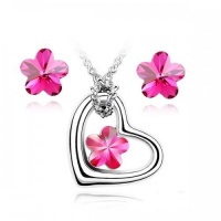 Contessa Bella Fancy Genuine 18k White Gold Plated Hot Pink Swarovski Austrian Crystal Heart and Flower Pendant Women Necklace and Earrings Set Elegant Silver Color Crystal Jewelry N9906 Contessa Bella Fancy Genuine 18k White Gold Plated Hot Pink Swarovski Austrian Crystal Heart and Flower Pendant Women Necklace and Earrings Set Elegant Silver Color Crystal Jewelry N9906
