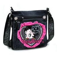 Betty Boop Denim Messenger Bag w/ Sequin And Lace Accents Black Betty Boop Denim Messenger Bag w/ Sequin And Lace Accents Black