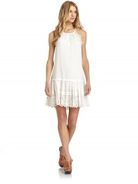 THE LOOKTailored in soft cotton voileMirror tiles and eyelet embroidery trim the arm openings and hemConcealed front snapsRuffled drop-waist skirtPintucking at hemTHE FITAbout 36 from shoulder to hemTHE MATERIALRayonCARE & ORIGINMachine washImportedModel shown is 5'10½ (179cm) wearing US size 4. THE LOOKTailored in soft cotton voileMirror tiles and eyelet embroidery trim the arm openings and hemConcealed front snapsRuffled drop-waist skirtPintucking at hemTHE FITAbout 36 from shoulder to hemTHE MATERIALRayonCARE & ORIGINMachine washImportedModel shown is 5'10½ (179cm) wearing US size 4.