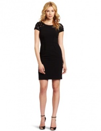 BCBGMAXAZRIA Women's Charlize Sheath Dress With Sequin Shoulder, Black, 10