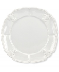 Embossed with the iconic lily, the Fleur de Lys dinner plate from Portmeirion sets tables in the French tradition. Classic, scalloped stoneware in cool gray lends distinct old-world elegance to everyday dining. Embossed with the iconic lily, the Fleur de Lys dinner plate from Portmeirion sets tables in the French tradition. Classic, scalloped stoneware in cool gray lends distinct old-world elegance to everyday dining.