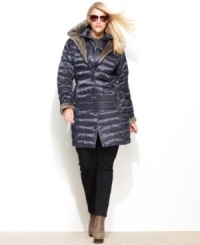 Cozy up to Laundry's stylish plus size puffer coat. The hood and lapel are fully lined with luxurious faux fur! Cozy up to Laundry's stylish plus size puffer coat. The hood and lapel are fully lined with luxurious faux fur!