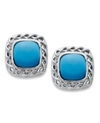 A pop of color brightens any look. Vivid round-cut turquoise (5 mm) stands out in a sterling silver post setting with delicate edges. Approximate diameter: 3/8 inch. A pop of color brightens any look. Vivid round-cut turquoise (5 mm) stands out in a sterling silver post setting with delicate edges. Approximate diameter: 3/8 inch.