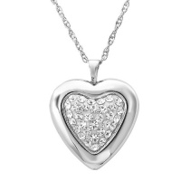 Sterling Silver Heart Shaped Locket Pendant-Necklace with Swarovski Crystals Sterling Silver Heart Shaped Locket Pendant-Necklace with Swarovski Crystals