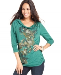 Metallic floral prints with studded accents adorn the front of Style&co.'s latest top. Pairing it with dark wash denim makes the design pop! Metallic floral prints with studded accents adorn the front of Style&co.'s latest top. Pairing it with dark wash denim makes the design pop!