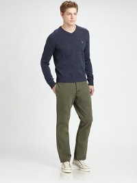 Tailored in a straight-leg fit, a lightweight cotton chino is a versatile option for the contemporary gentleman.Flat-front styleSide slash, back welt pocketsFront coin pocketInseam, about 32CottonMachine washImported Tailored in a straight-leg fit, a lightweight cotton chino is a versatile option for the contemporary gentleman.Flat-front styleSide slash, back welt pocketsFront coin pocketInseam, about 32CottonMachine washImported