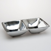 This divided tray is functional yet gives a new look to classic metal serving pieces. This divided tray is functional yet gives a new look to classic metal serving pieces.