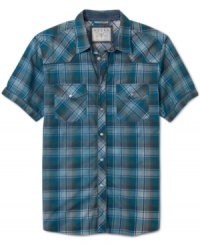 Do you say gas or petrol? Vintage fitted snap button short sleeve multi-tonal plaid shirt by Guess Jeans. Do you say gas or petrol? Vintage fitted snap button short sleeve multi-tonal plaid shirt by Guess Jeans.