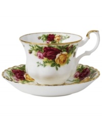 This popular bone china pattern surrounds blooming sprays of colorful English roses with hand-applied bands of 22K gold. This popular bone china pattern surrounds blooming sprays of colorful English roses with hand-applied bands of 22K gold.